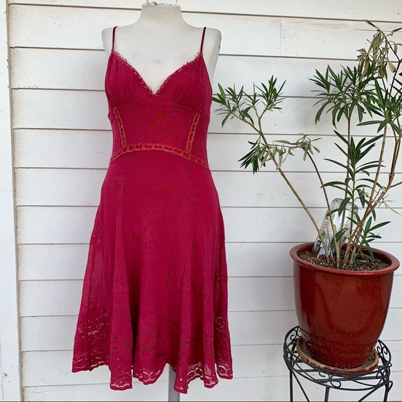 Betsey Johnson Dresses & Skirts - Vintage Betsey Johnson 90 2000 y2k Lace Crochet Floral Midi Slip Dress Sexy Red